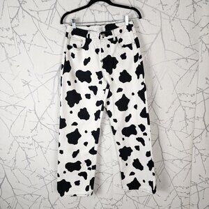 Forever 21 Cow Print Stretch Denim High Rise Straight Leg Jeans